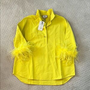 NWT Tuckernuck Yellow Cocktail Shirt with Feather Cuffs size S